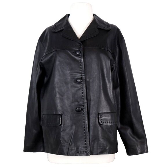 Philosophy Di Alberta Ferretti Women's US8 Black Button-Up Leather Jacket Coat - Picture 1 of 9